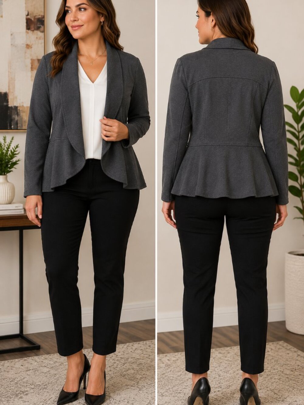 Torrid Gray Open Front Peplum Blazer Size 00 (10/M) Knit Career Jacket